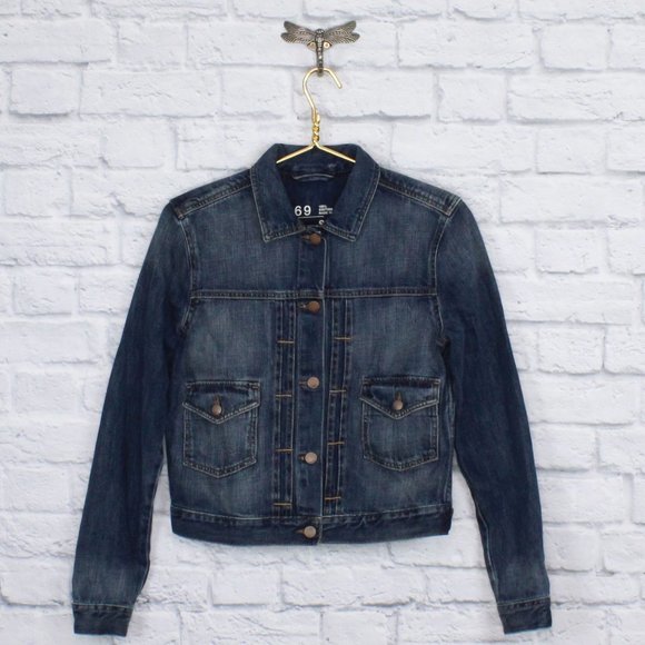 GAP Jackets & Blazers - GAP 1969 Dark Washed Blue Denim Cotton Collared Jacket Size Small